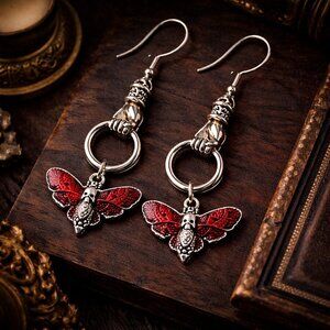 Bloodwing Relics™ Moth Earrings | Gothic Red Wing Earrings | 925 Sterling Hooks